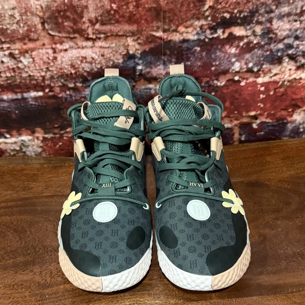 adidas James Harden Green and Beige Sneakers with Floral Detail